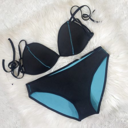UK 12 - Preloved Black Neoprene Two Piece Swimwear (Premium)