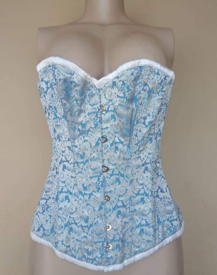 Damask Blue Steel Boned Waist Cincher