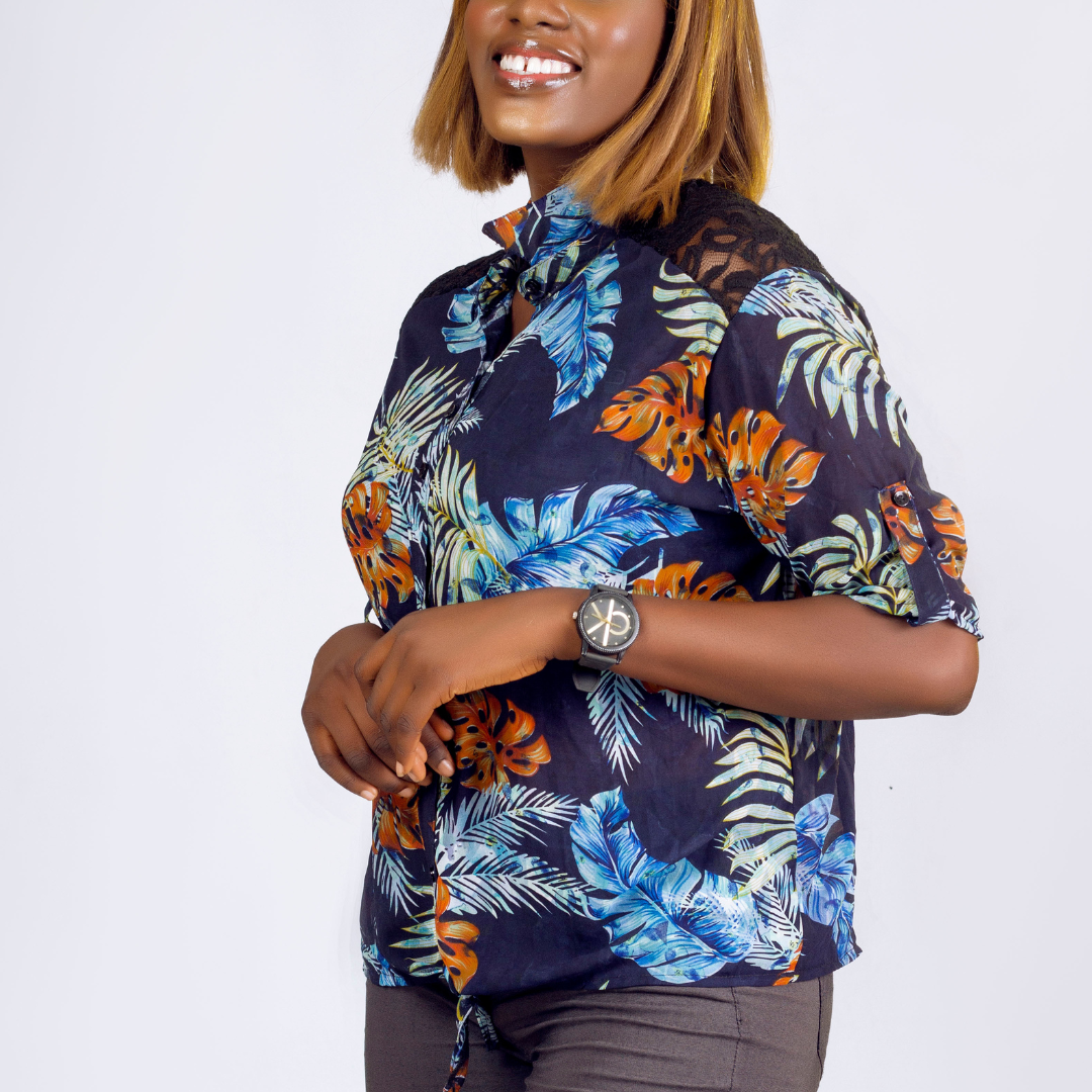 Palm Leaf Hawaii Beach Chiffon Top