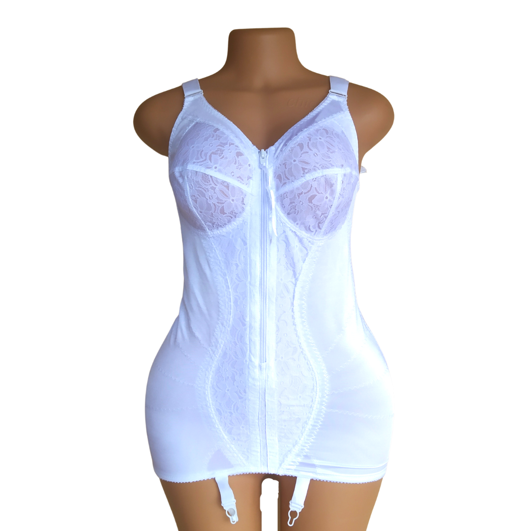 UK 14 - Natura White Zip Up Bodyshaper Slip (Ink) 38B Cup