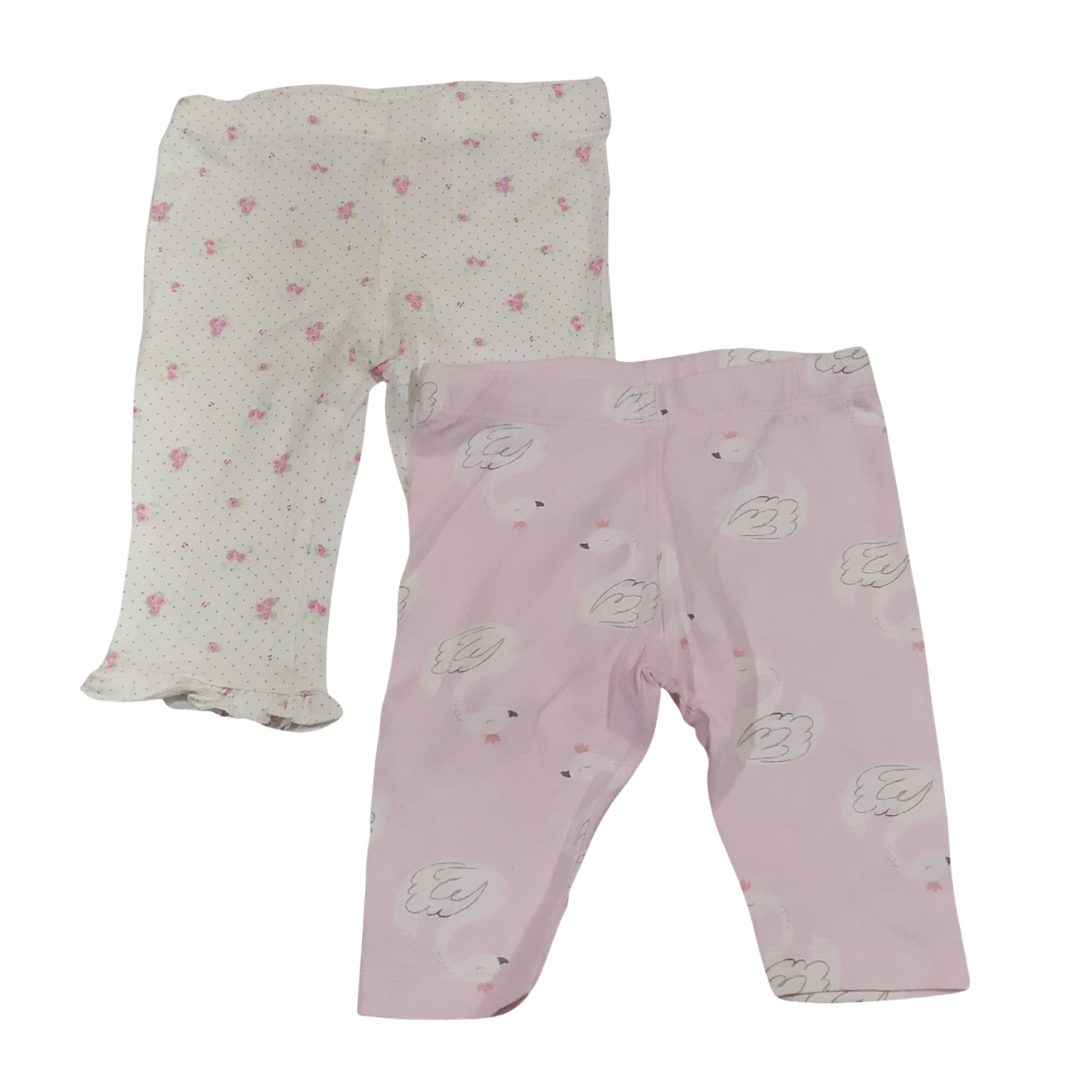 0-3 mths - F&F Print White And Pink Leggings