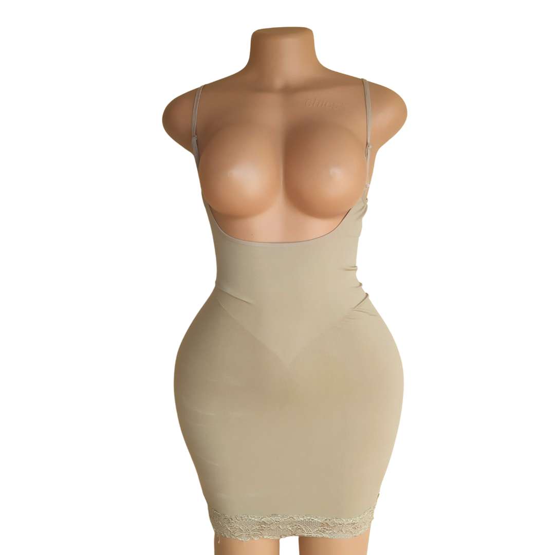 UK 14 - Preloved Brown Open Bust Spandex Control Slip