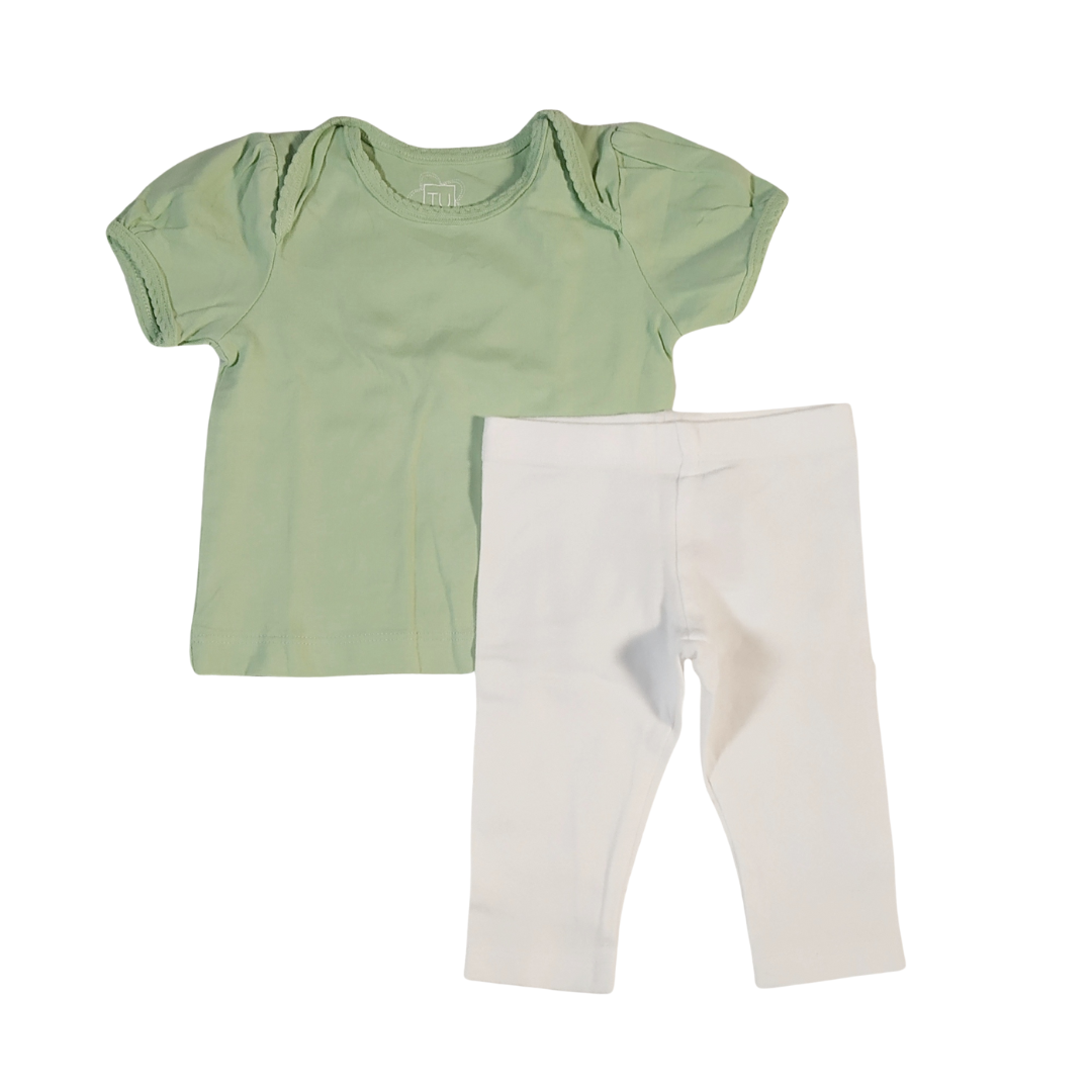 0-3 mths - Tu/F&F Green Top And Leggings Paired Set
