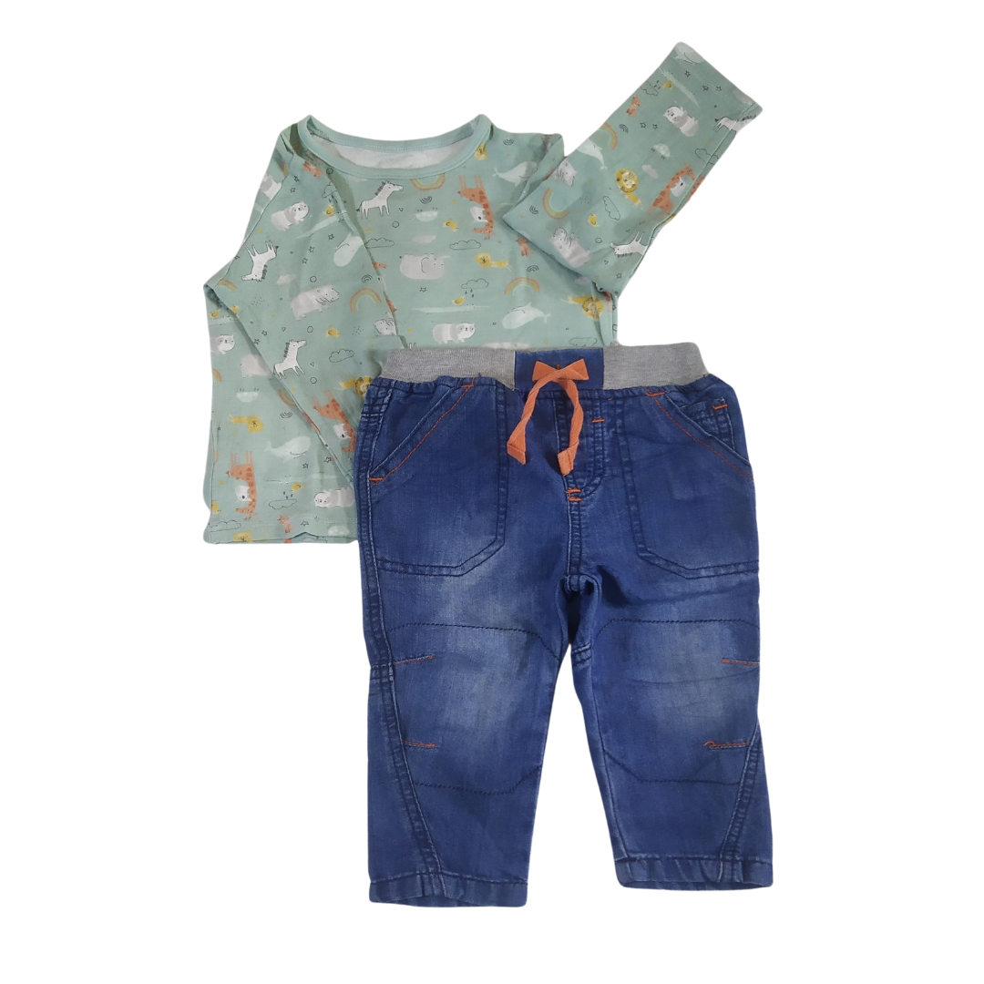 9 mths - Dunnes Print Top And Jeans Paired Set