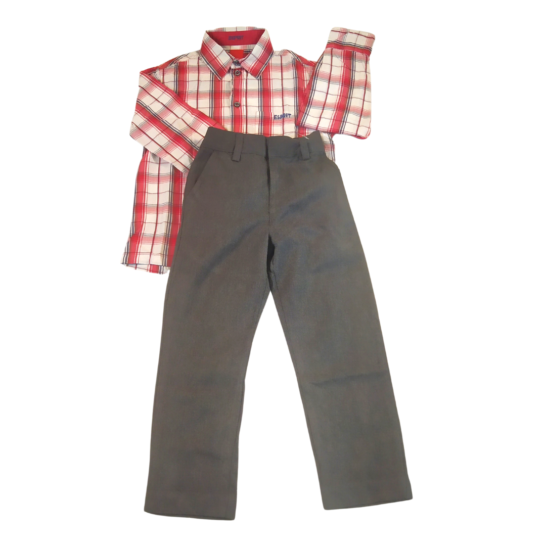 6-7 Yrs - Esprit/Next Check Shirt And Grey Trouser Boys Matched Set