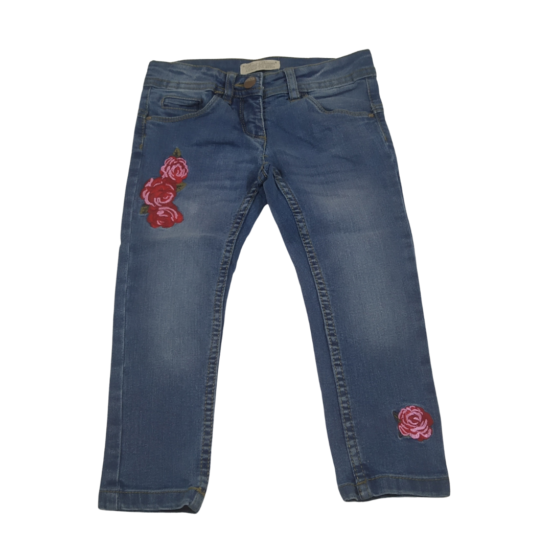 3-4 yrs - Denim Floral Jeans