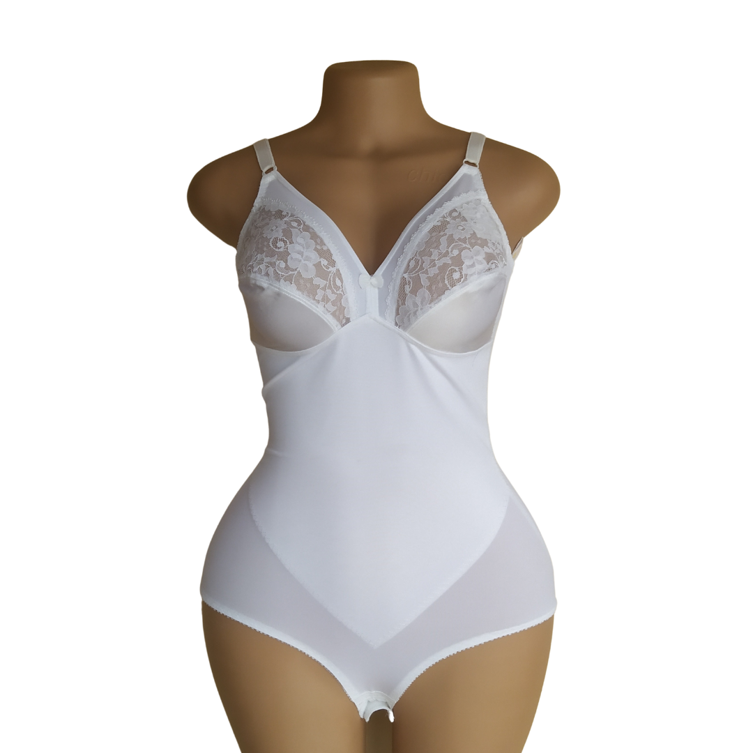 UK 12 - Shapely Figure White Bodyshaper Bodysuit 36C Cup