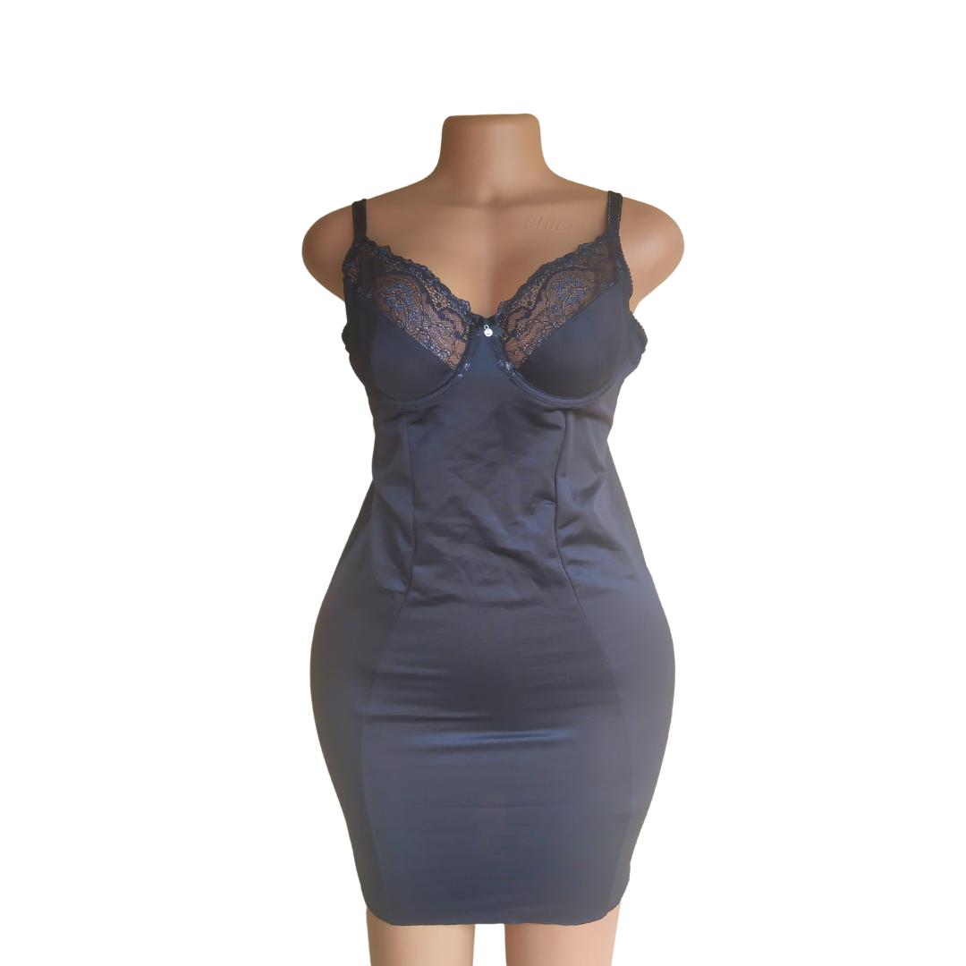 UK 12 - Blk Black Bodyshaper Slip 36B Cup