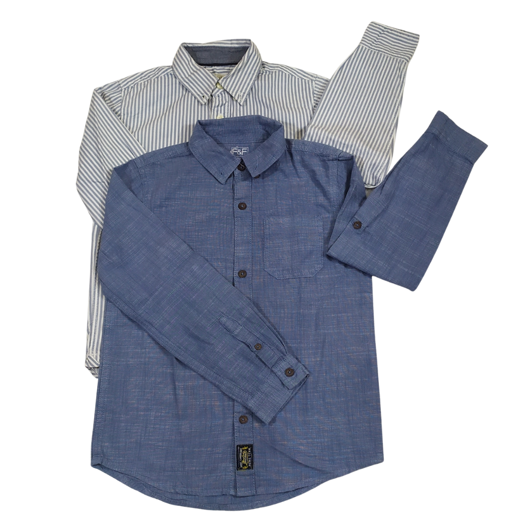 8-9 yrs - F&F/L.O.G.G Plain And Striped Boys Matched Shirts