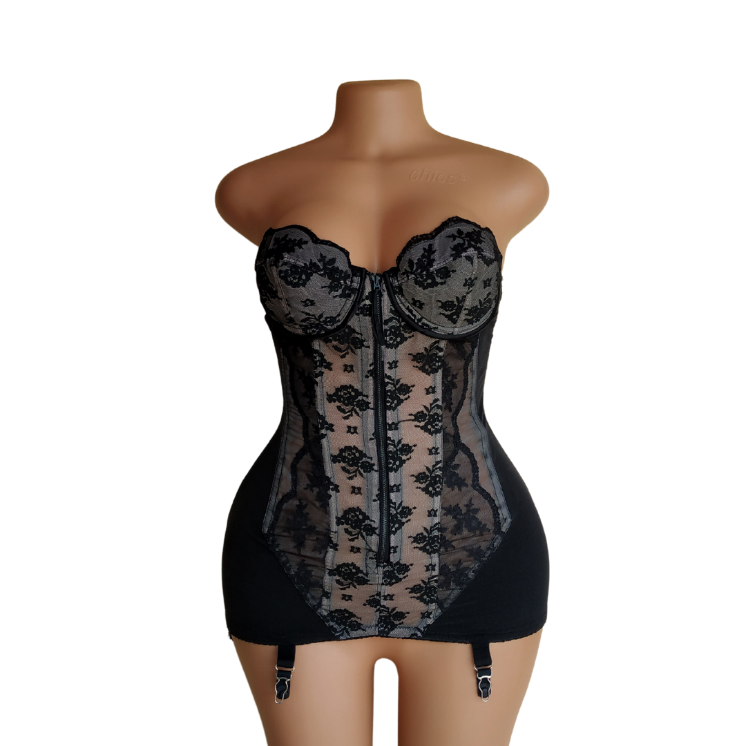 UK 12 - Preloved Black Boned Girdle Slip 36B Cup