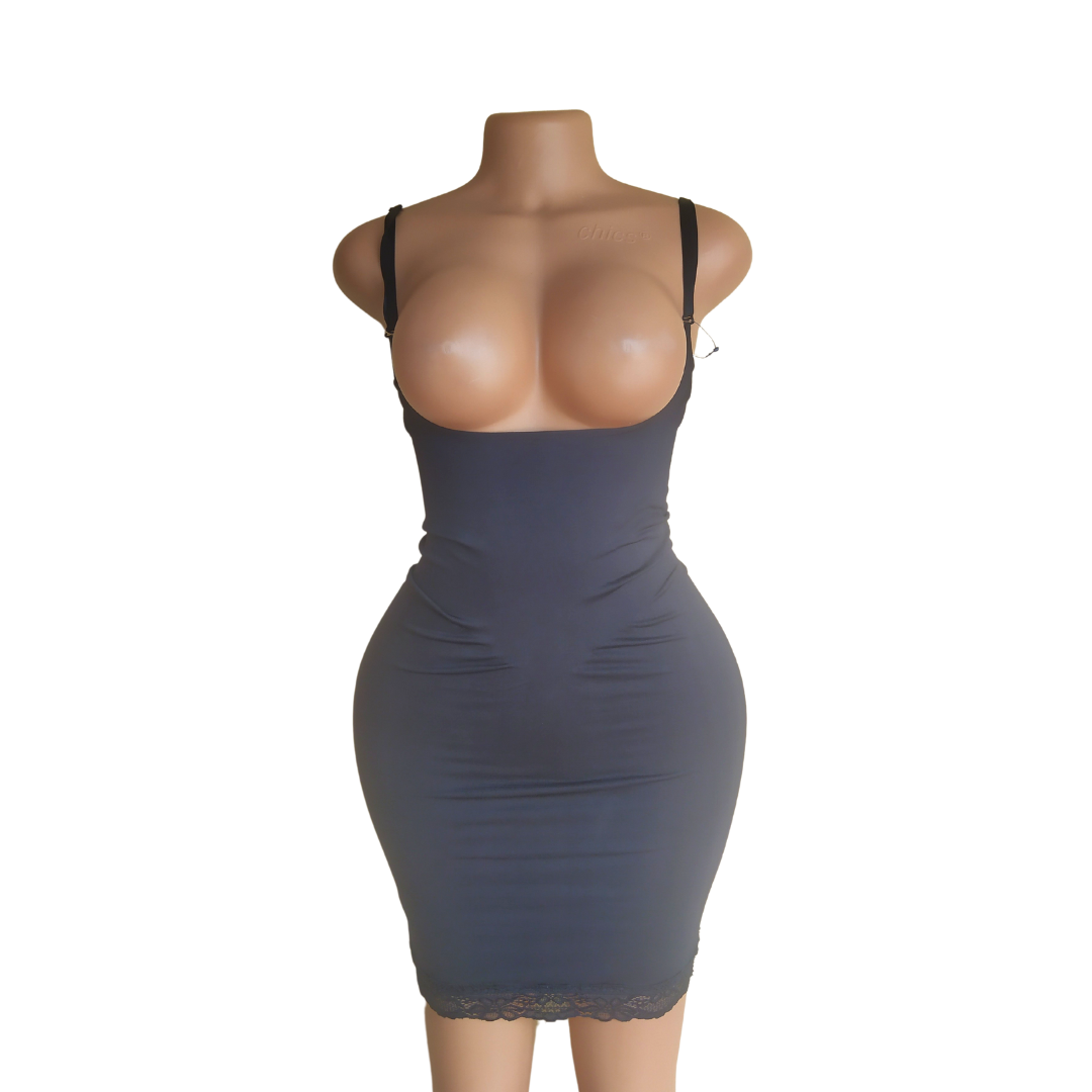 Lace Trim Black Open Bust Control Slip