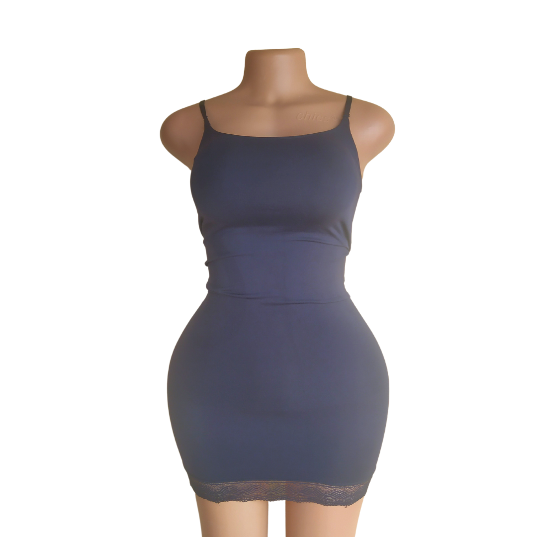 Lace Trim Spandex Black Control Slip