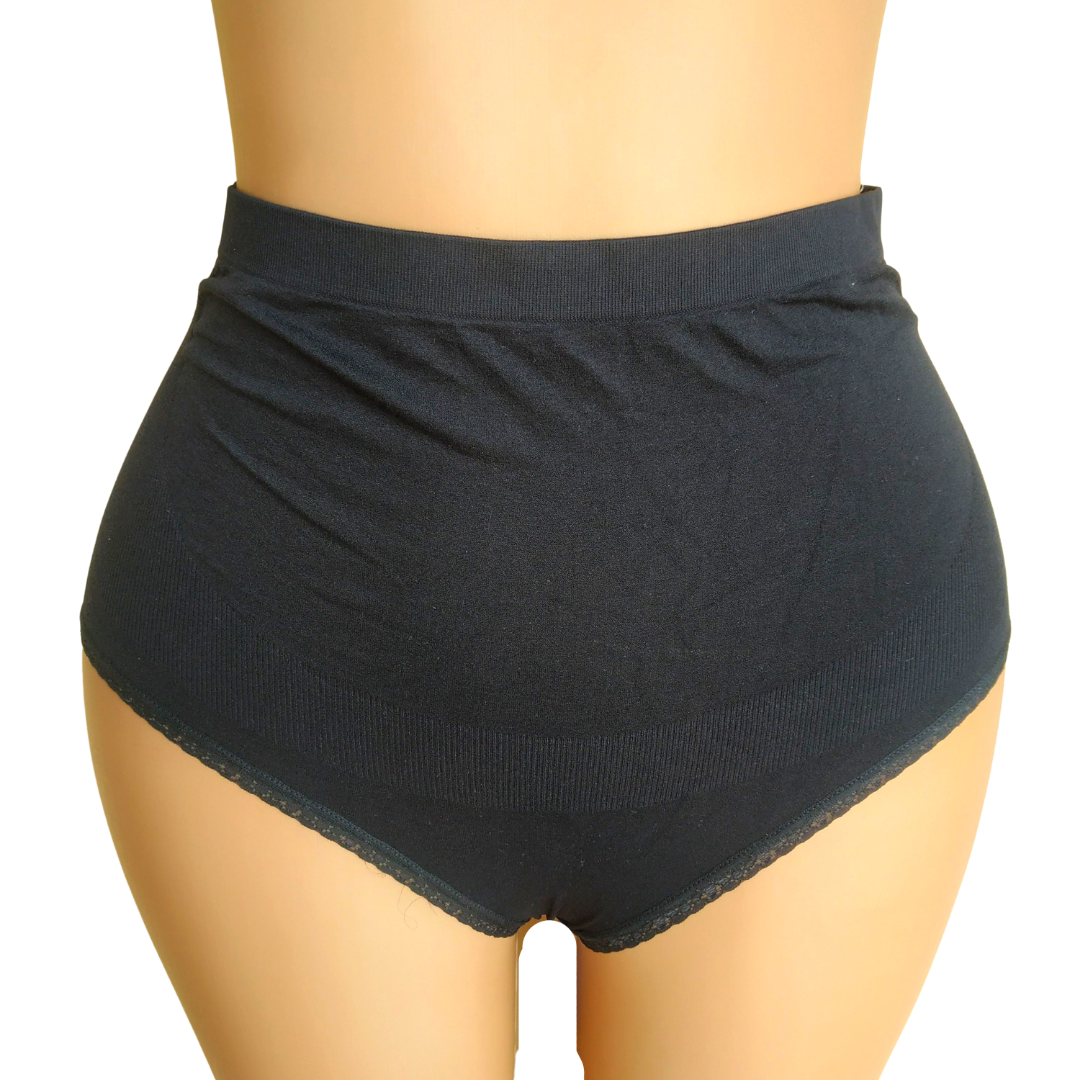 UK 16 - Preloved Black Lace Mix Spandex Maternity Bump Control Pant