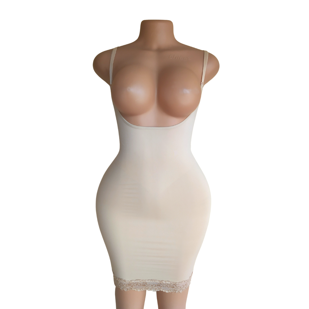 Lace Trim Nude Open Bust Spandex Control Slip