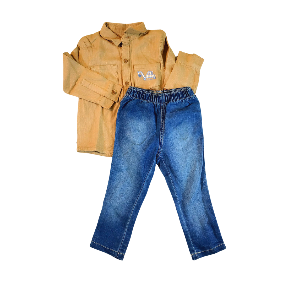 12-18 Mths - Unbranded Brown Top And Jeans Boys Matched Set