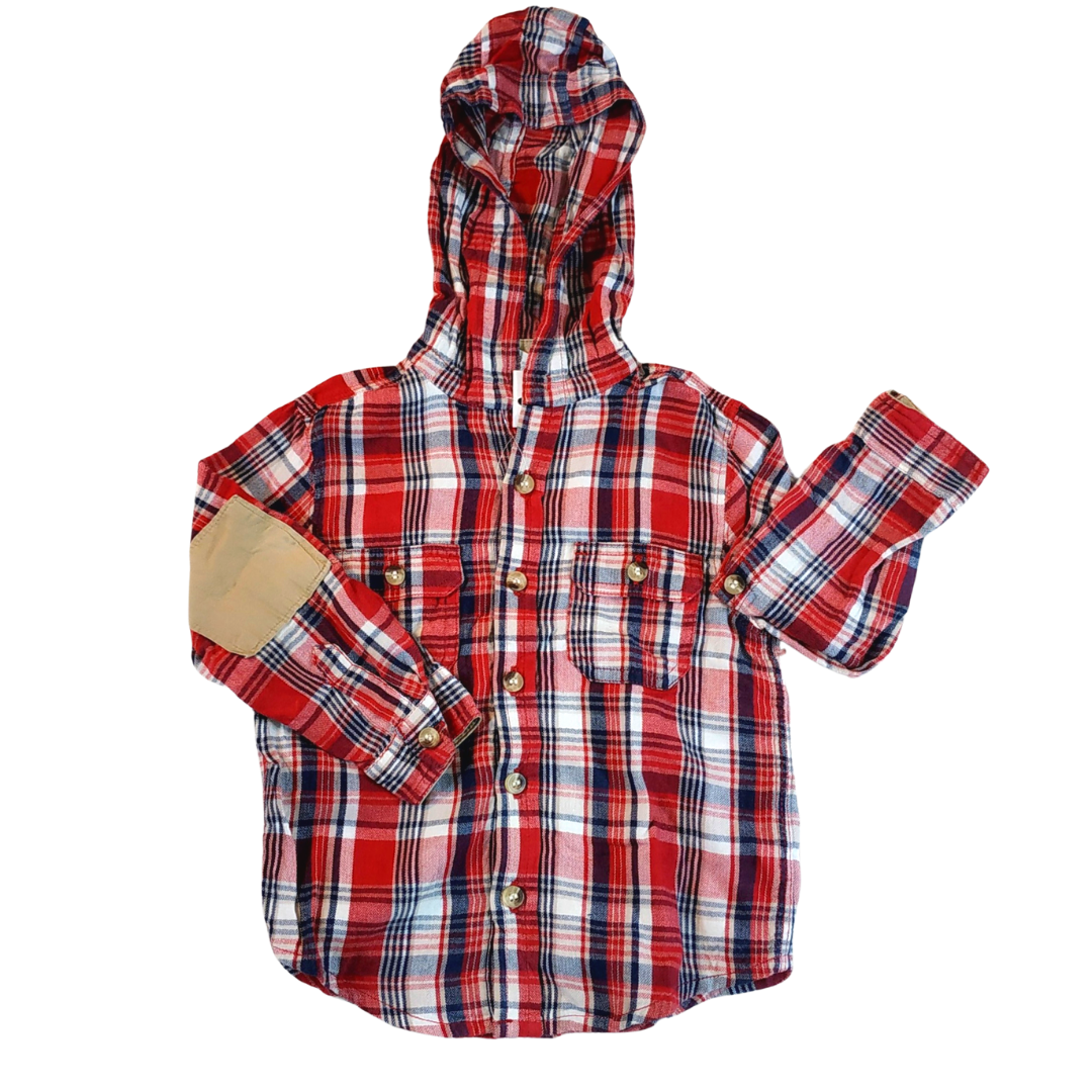 24 mths - Miniclub Check Hooded Baby Shirt
