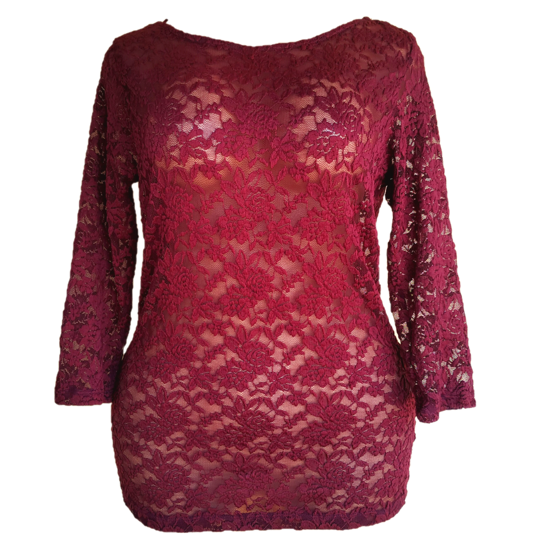 UK 14-16 - Jessica Wine Mesh Top