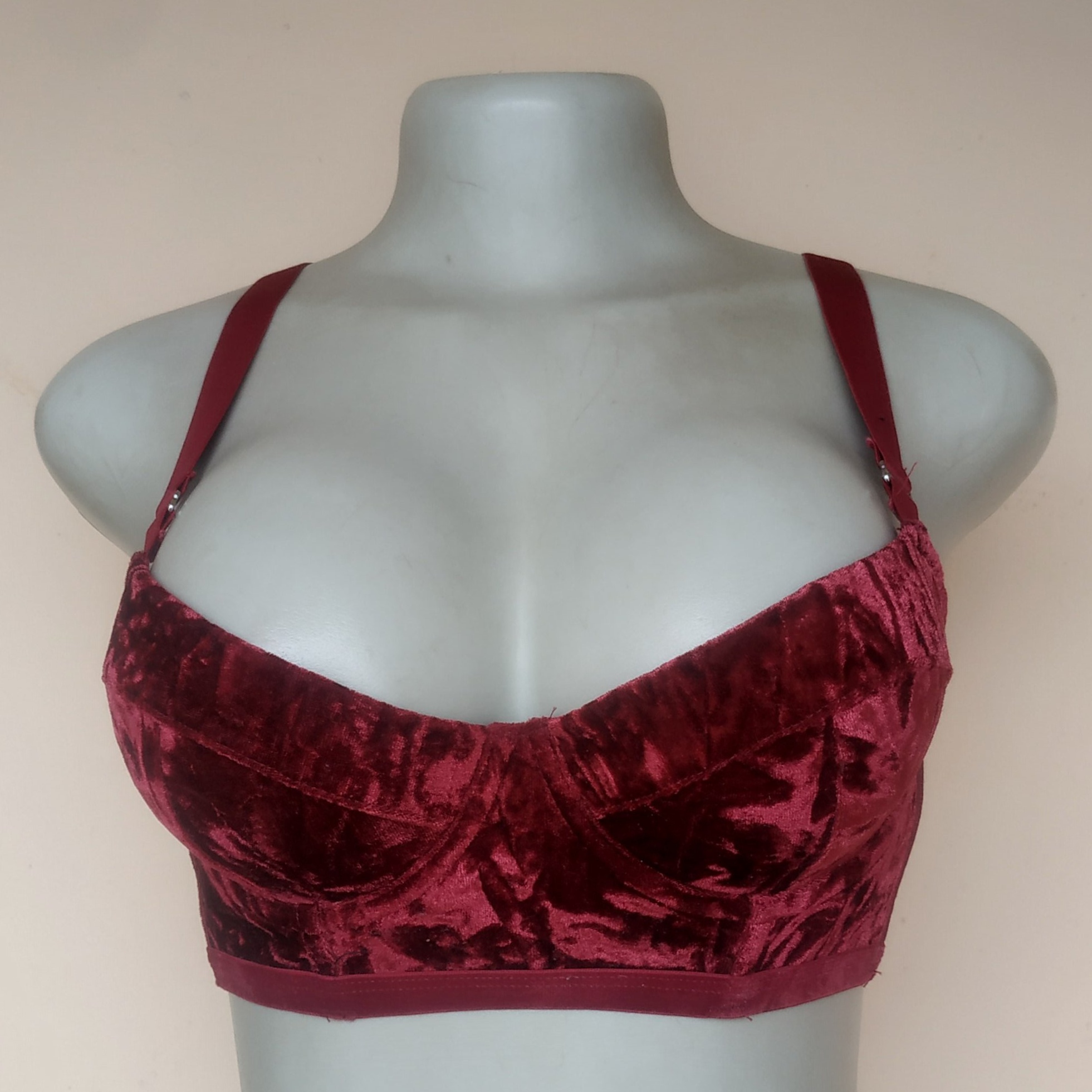 32C - Secret Possessions Wine Velvet Longline Bra