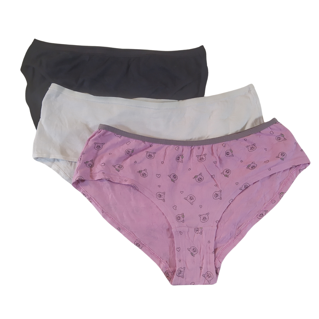 UK 12 - Matched Plain And Patterned Cotton Panty