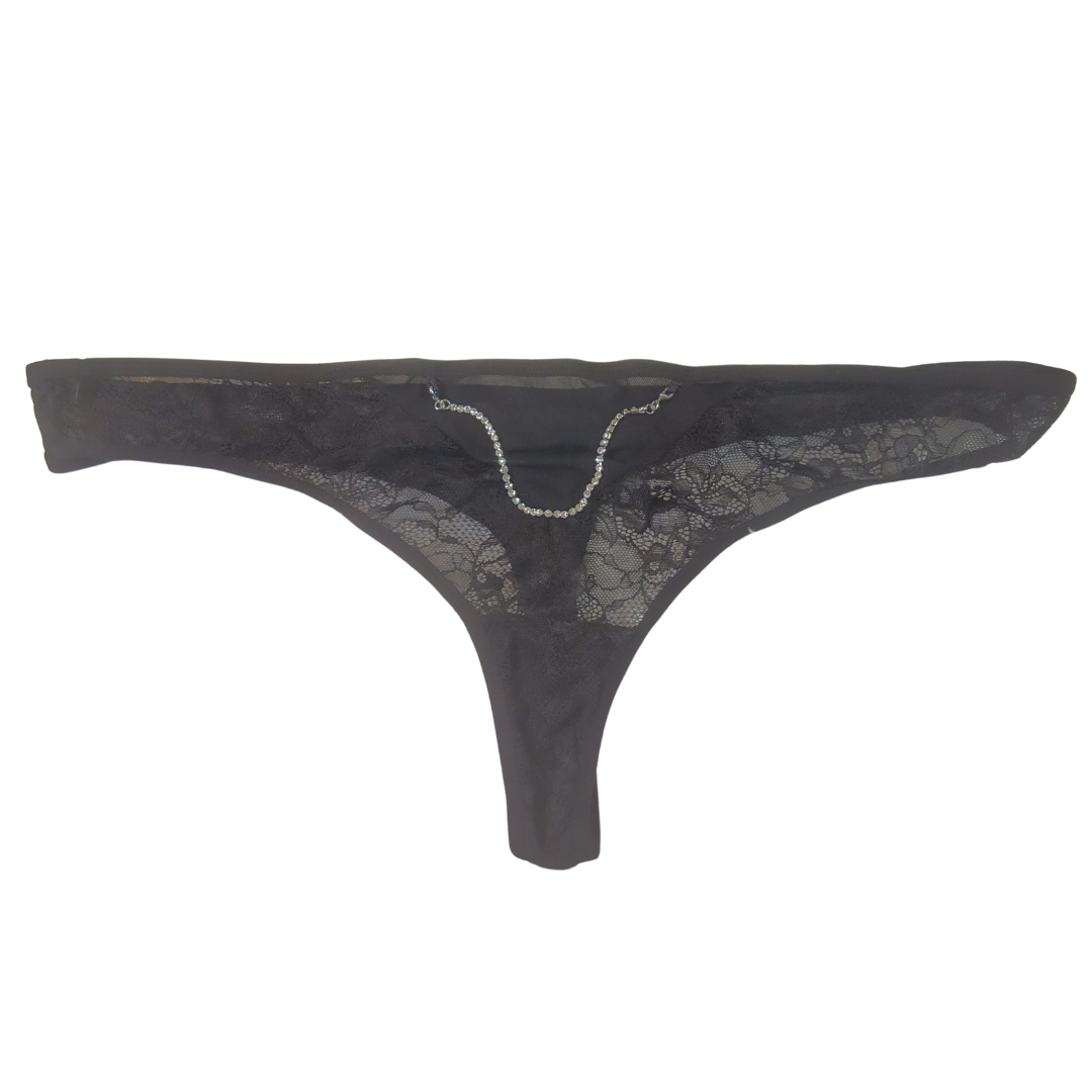 UK 16 - Unbranded Black Thong Lace Panty