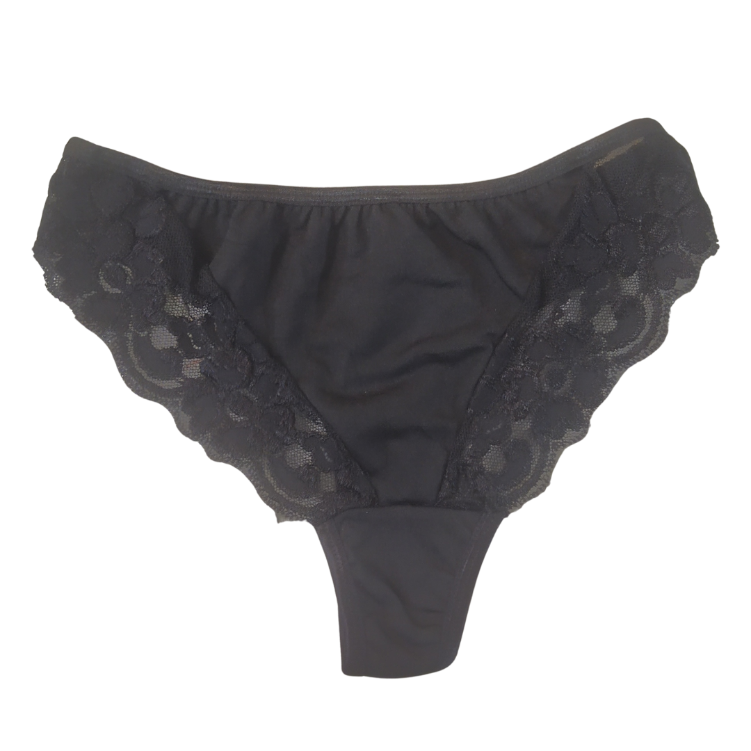 UK 8 - Unbranded Black Lace Mix Thong Lycra Panty