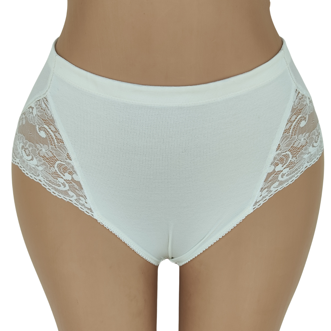 UK 14 - Marks and Spencer Cream Lace Mix Mesh Control Pant[ink]
