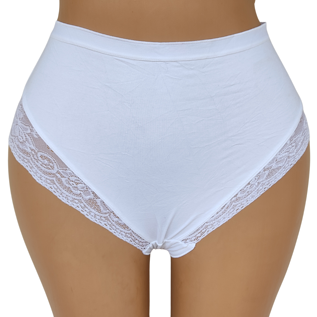 UK 16 - Unbranded White Lace Mix Cotton Control Pant