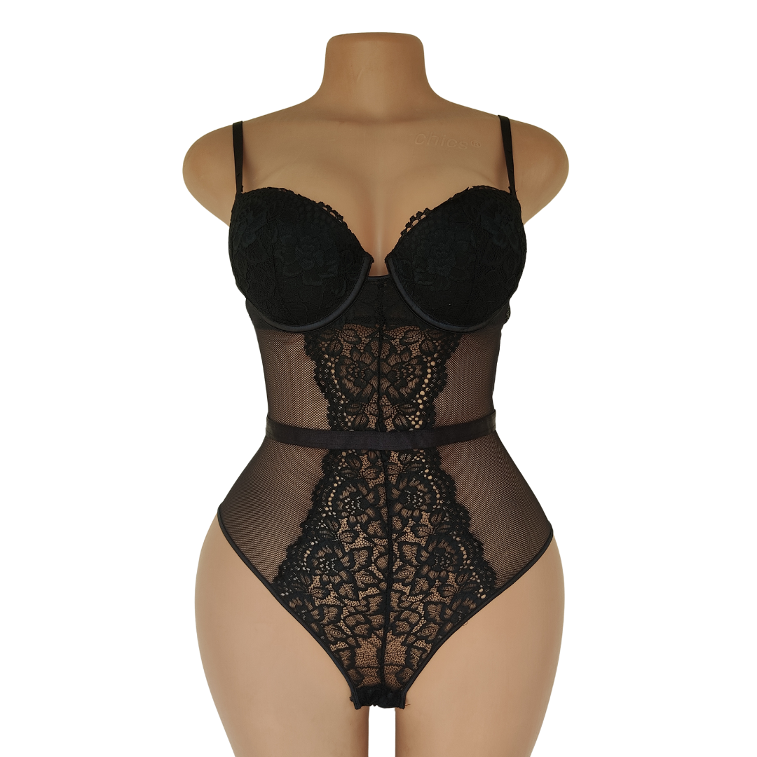 UK 12 - Secret Possession Black Lingerie Bodysuit[36C Cup]