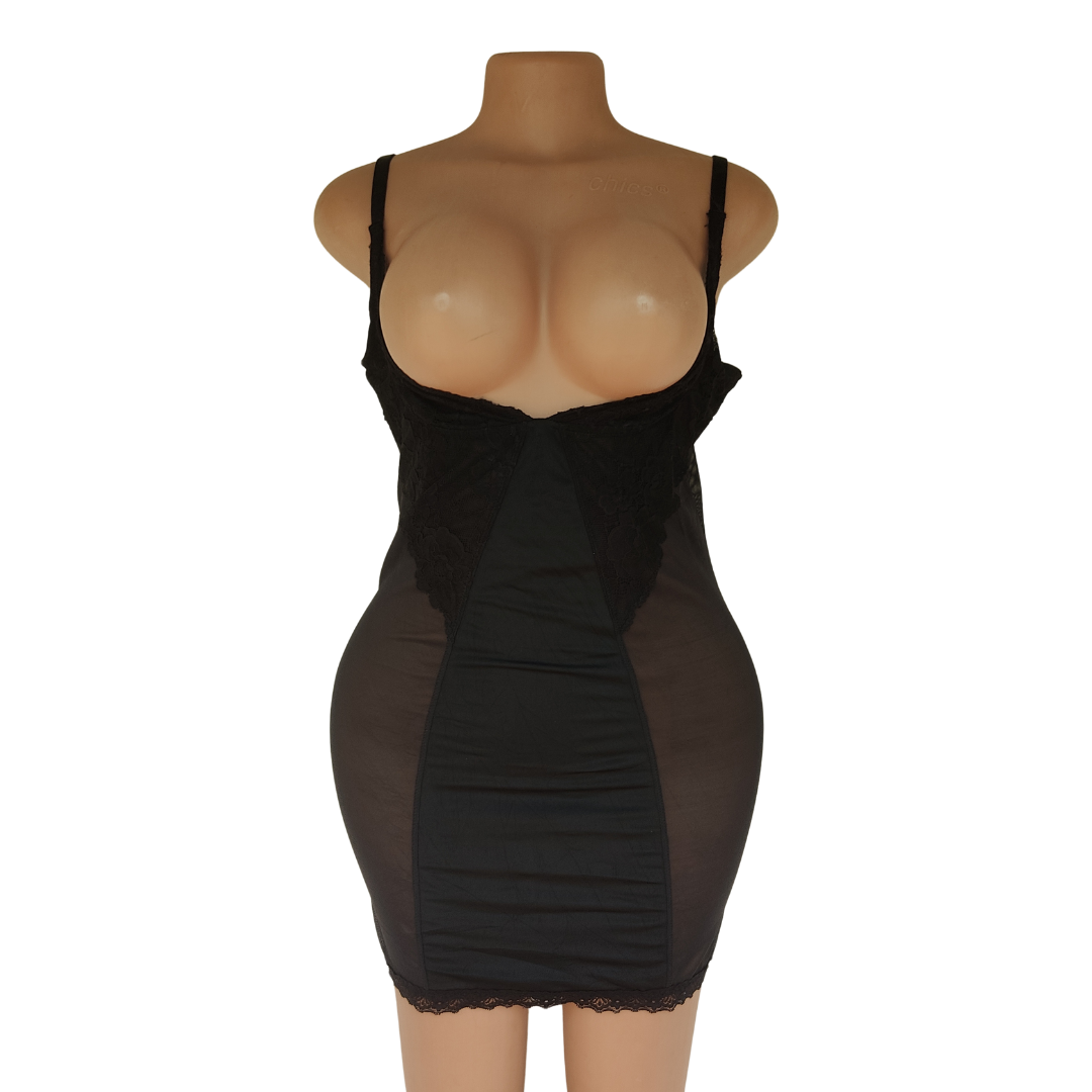 UK 18-20 - Feel Fabulous Black Open Bust Bodyshaper Slip
