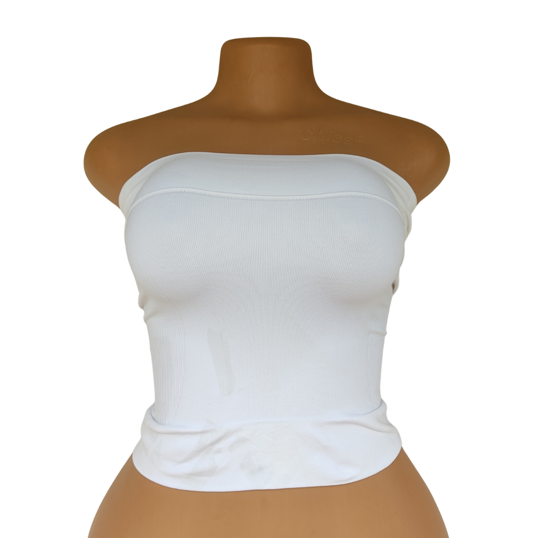 UK 12-14 - Unbranded White Tube Spandex Control Top[ink]