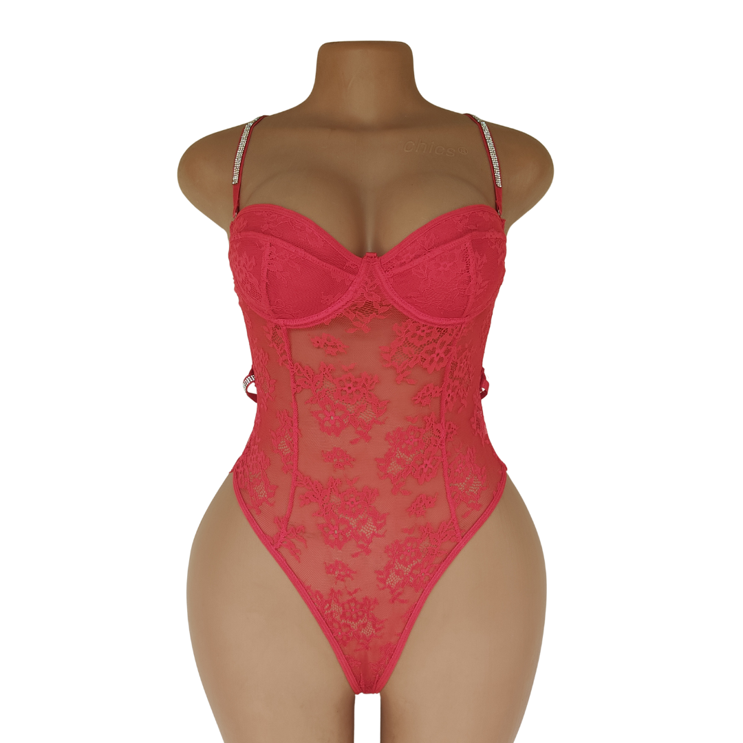UK 8 - Unbranded Red Thong Lingerie Bodysuit
