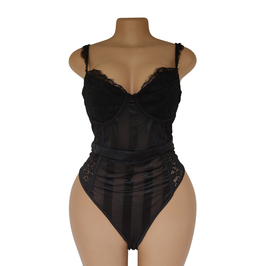 UK 16 - Prettylittlething Black Lingerie Bodysuit