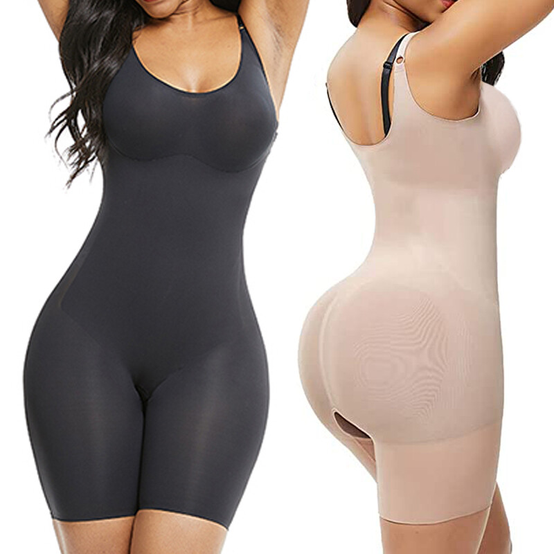 UK 8-10 - Unbranded Brown Spandex Open Crotch Full Bodyshaper