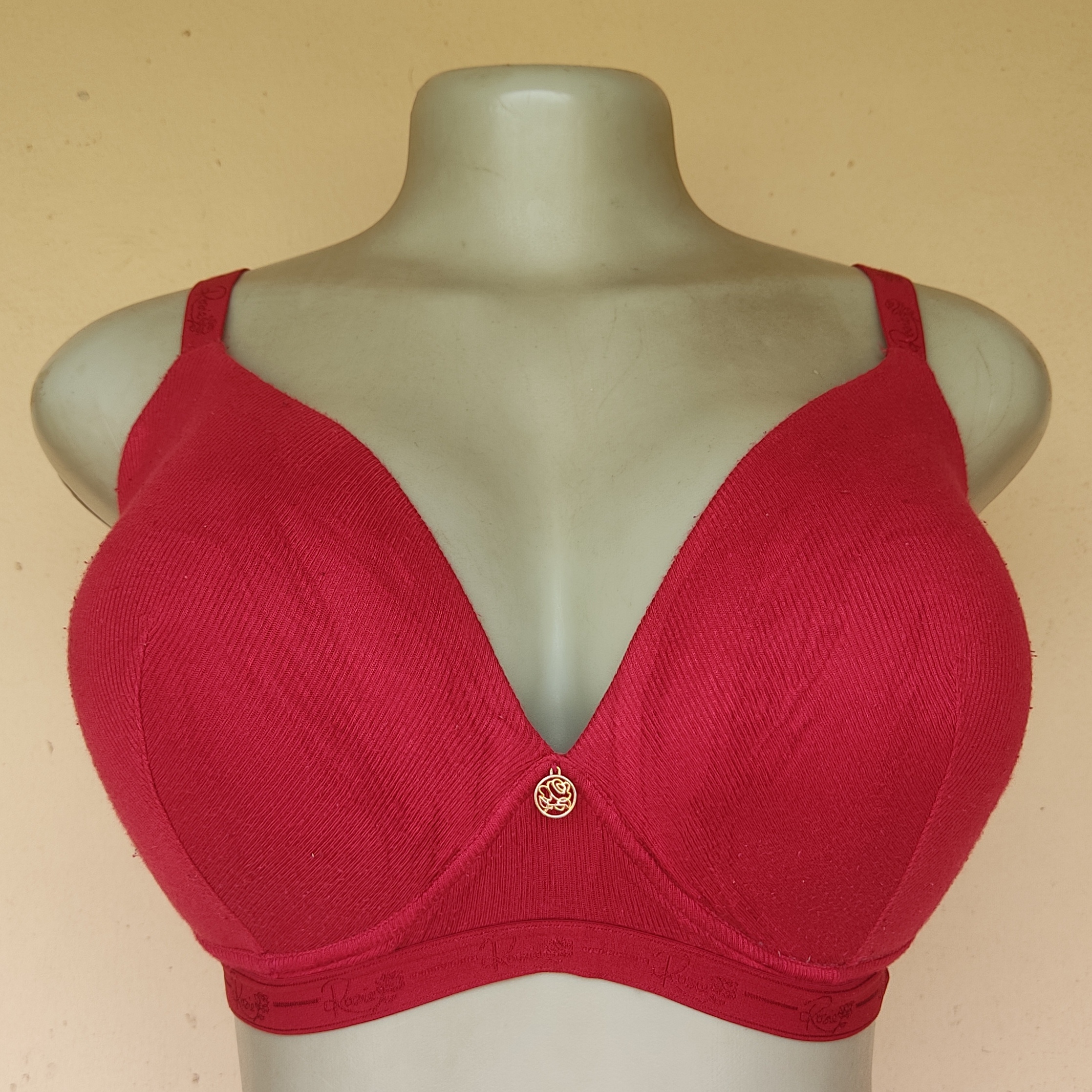 38E- M and S Red Cotton Non Wired Bra